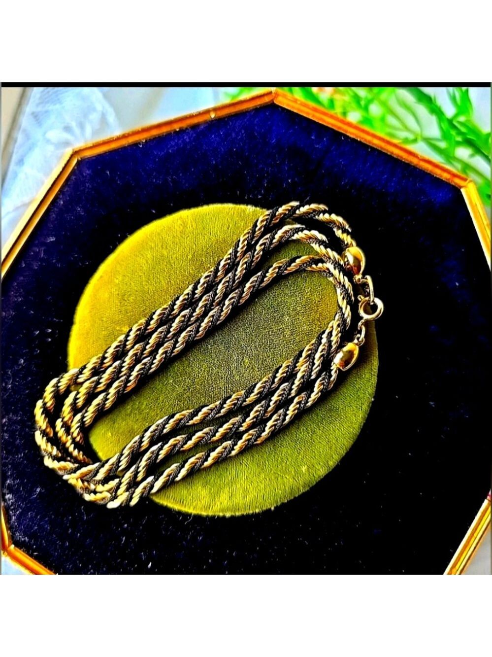 Trifari Gold Tone Black Silk Accent Rope Chain Necklace  EUC